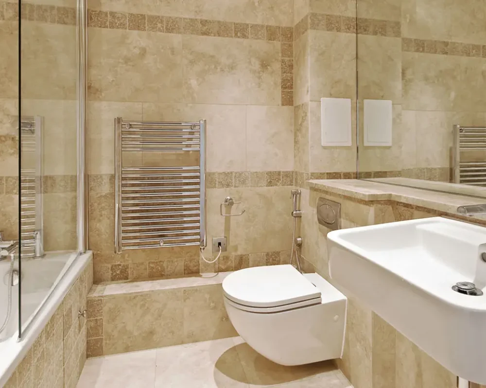 modern bathroom with marble and natural stone